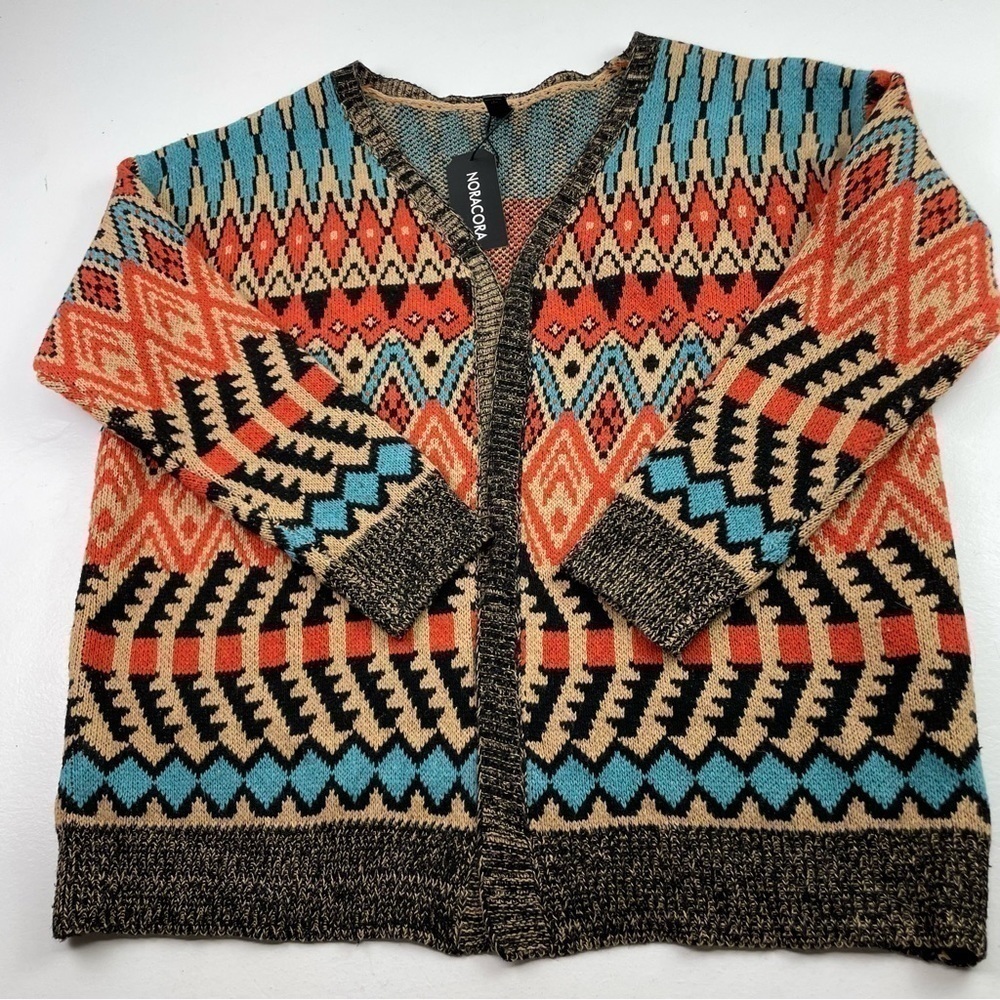 Noracora Open Cardigan Women Size Small Knitting Cardigan Wool Aztec Tribal